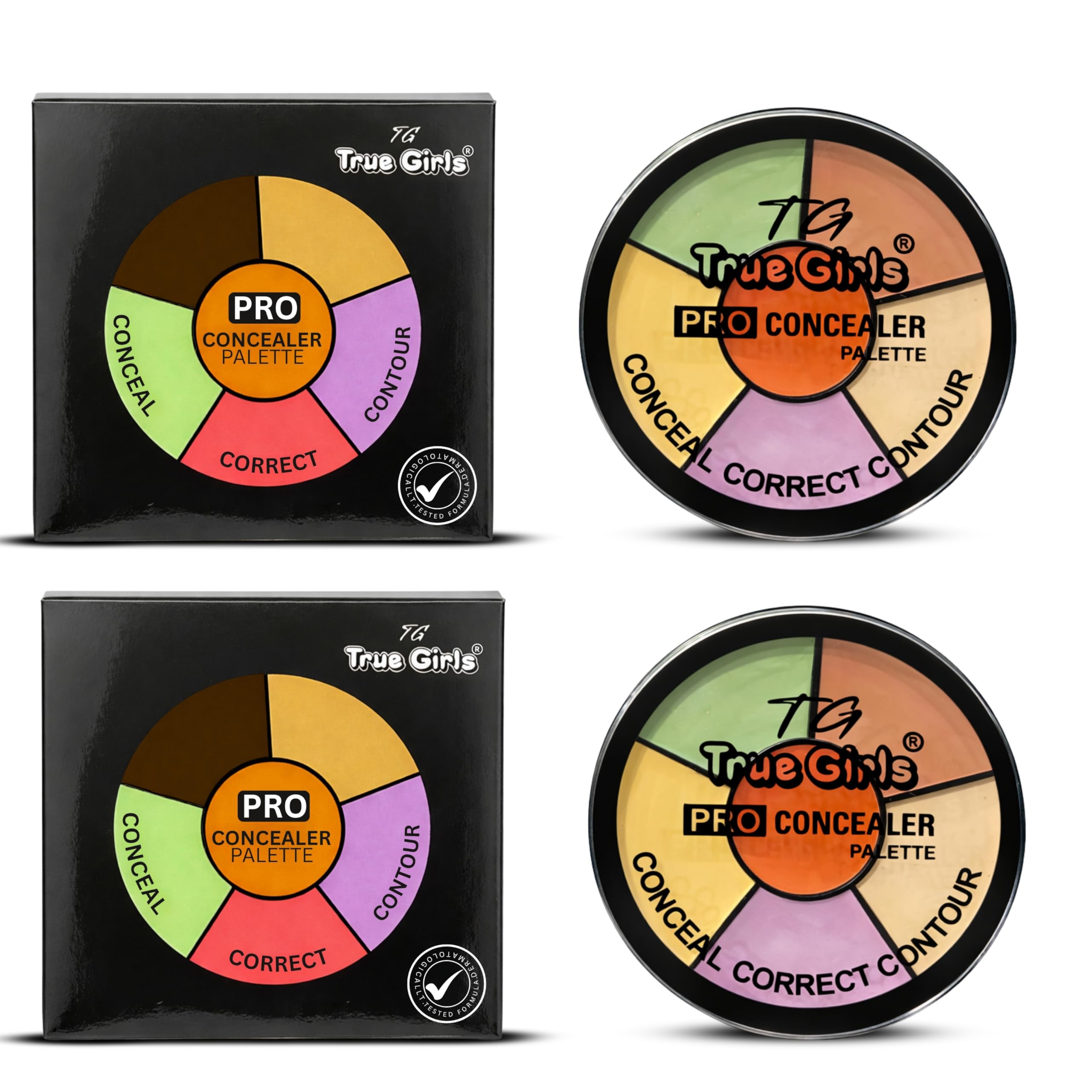 True Girls Pro Concealer Palette, Conceal Correct Contour, 6 Colour Wheel, Pack of 2-image-32