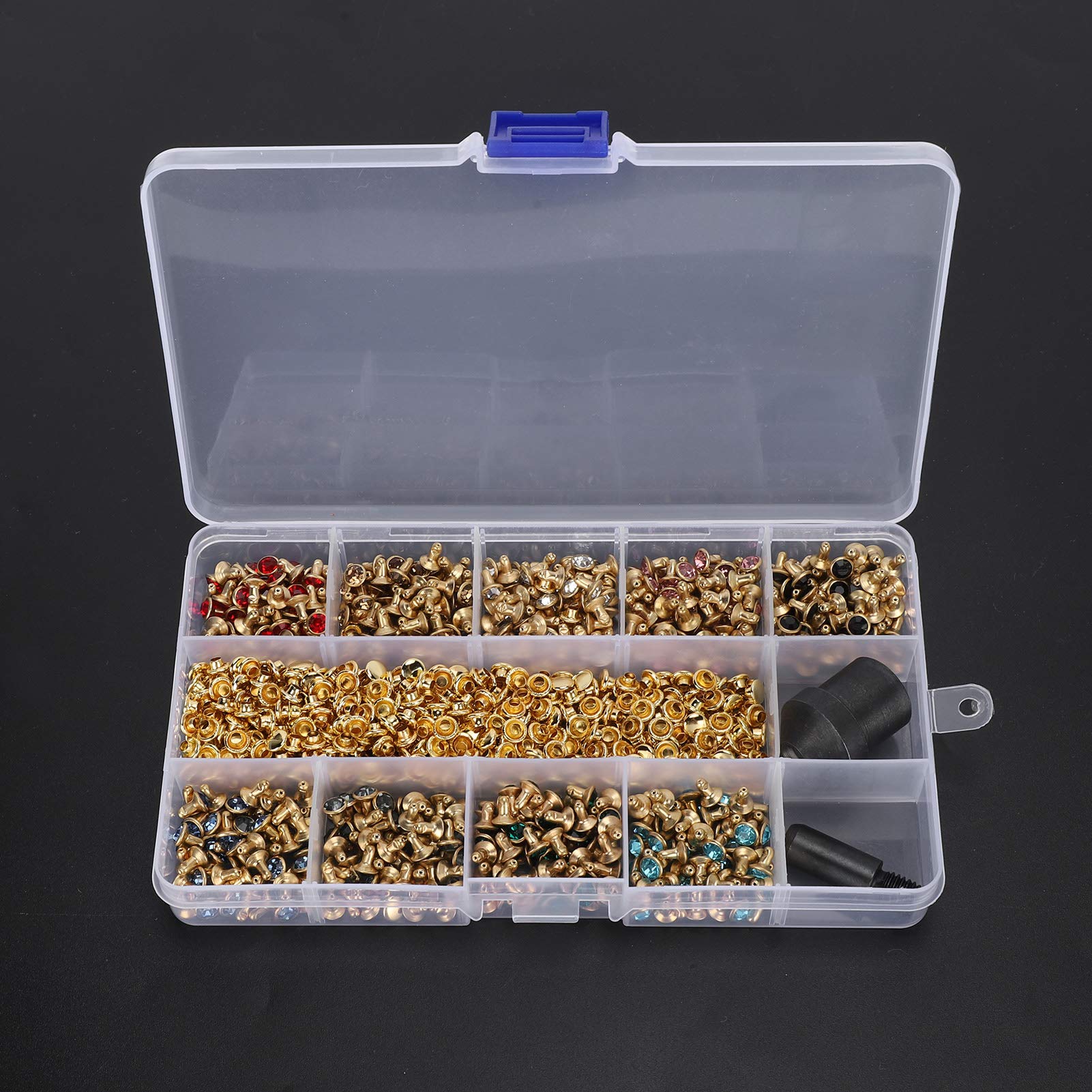 540 Sets Rhinestone Rivets, 6mm Crystal Rivets Studs with Hand Press Mold for DIY Craft Leather Purse Bags Making