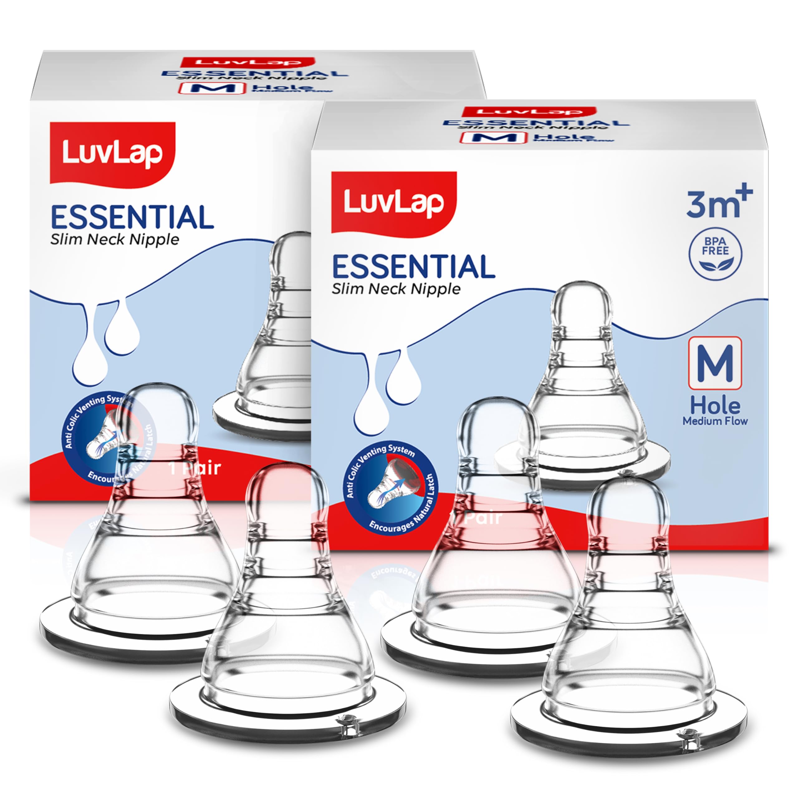 LuvLap Anti-Colic Essential Teat/Nipple for Slim Neck Bottle,4Pcs Medium Flow,3M+,Made of Soft & Flexible Silicone,Ergonomic Shape,Mimics Breastfeeding,Leak Proof,Bpa Free,Comes with Sturdy Base-image-17