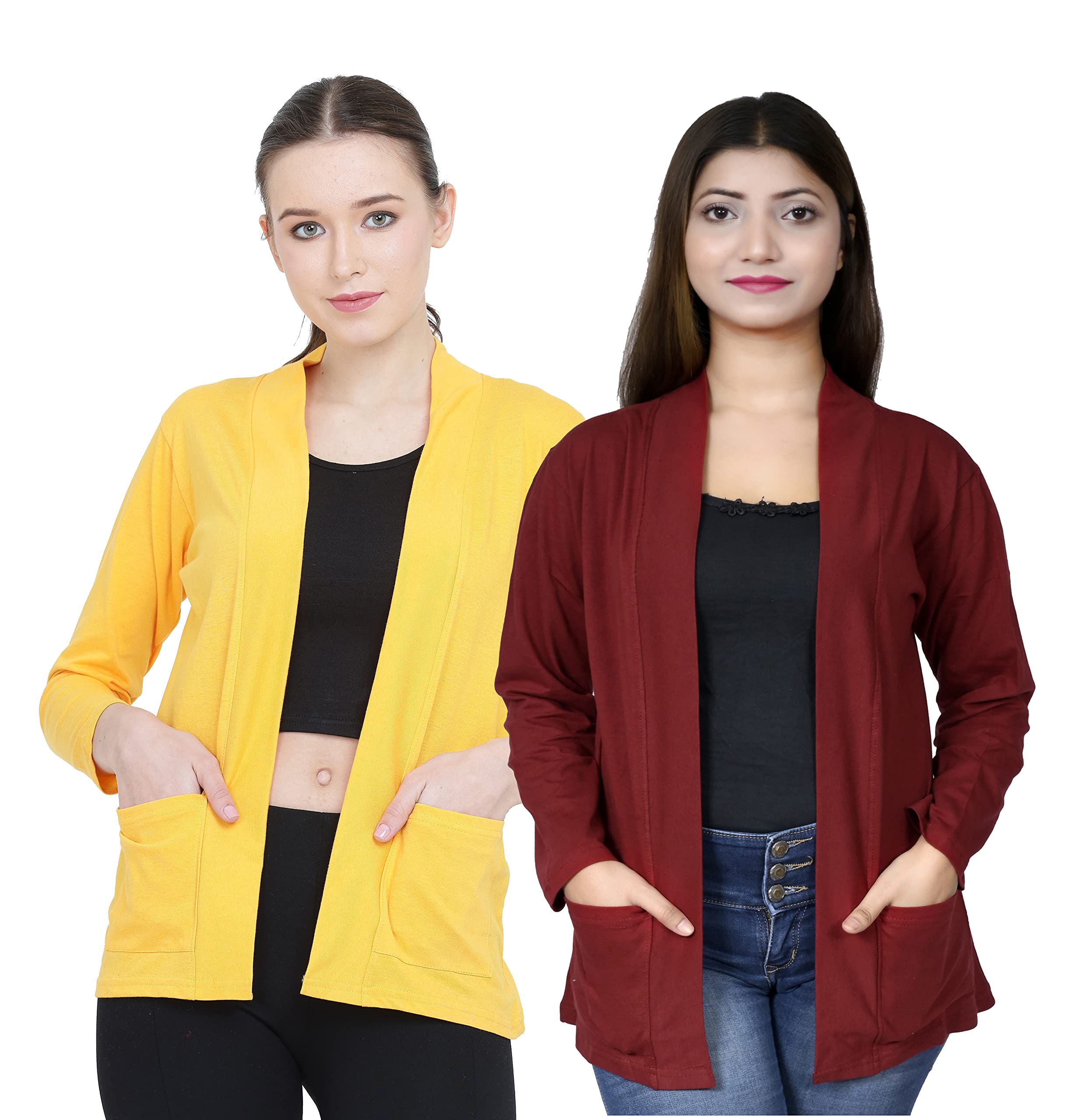 kg best collection Women Pocket Shrug Pack of Two(Mustard,Maroon)-picture-5