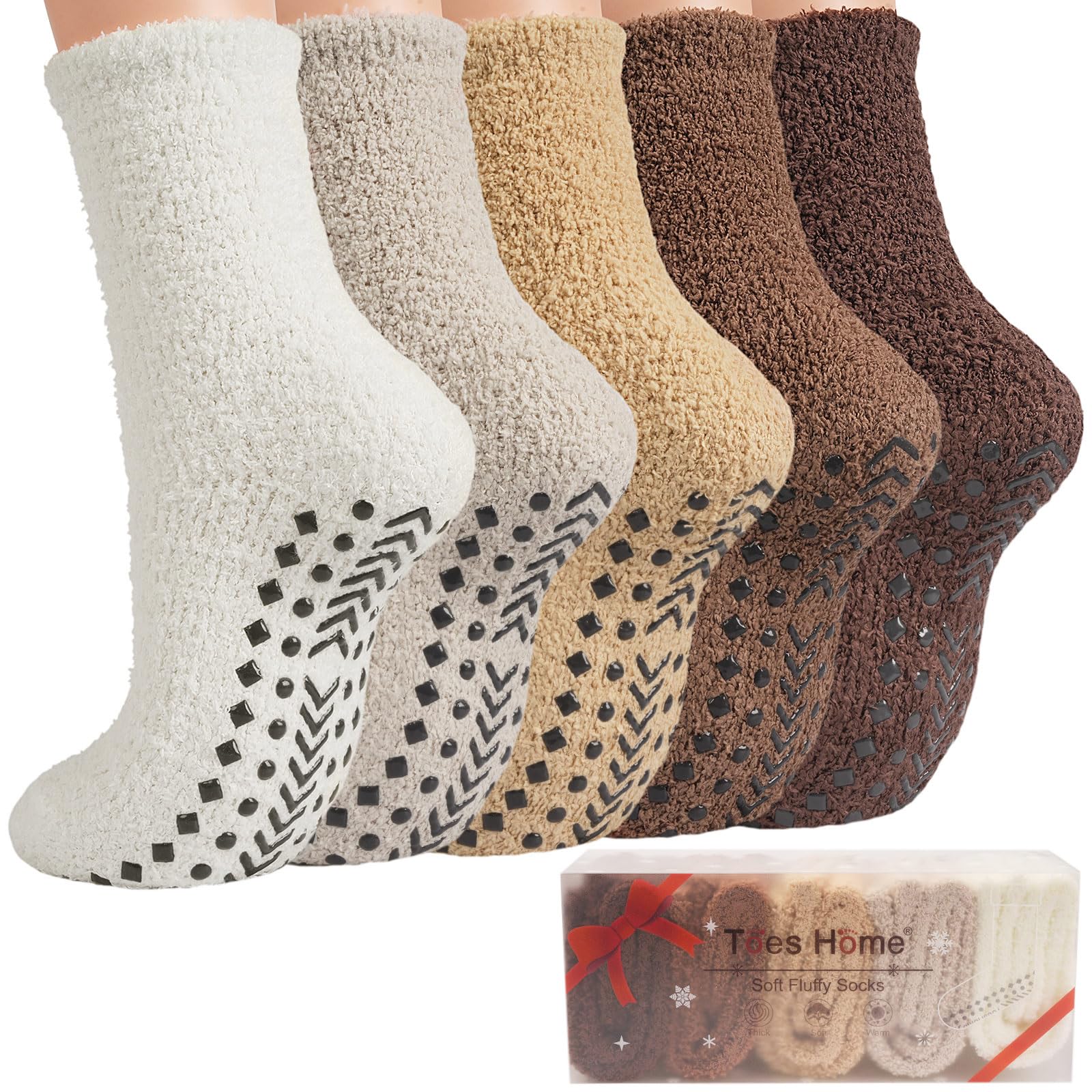 Toes Home Kuschelsocken Stoppersocken Damen 5 Paar, Wintersocken Flauschige Socken Antiruschsocken mit Noppen, Warme Bettsocken Haussocken Anti-Rutsch 36-42