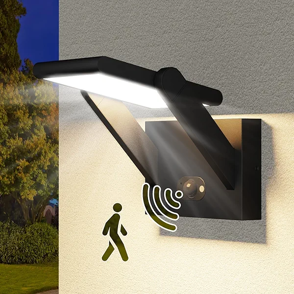 Solar Outdoor Motion Sensor Wall Light, LED Dimmable Modern Exterior Lights Fixtures, Rotatable and 3 Lighting Modes Aluminum IP65 Waterproof Fixture for Porch Patio Garden Garage Front Door Yard