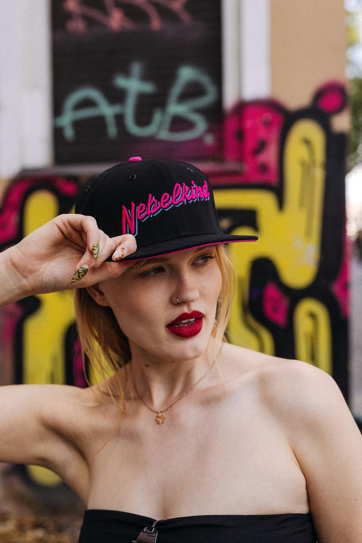 Nebelkind Snapback-Cap-Herren Damen Miami schwarz pink-lila, Einheitsgröße OneSize, Größenverstellbar, Unisex, hochwertige Basecap trendig, Streetwear Style, Baseball-Kappe mit geradem Schirm, Retro
