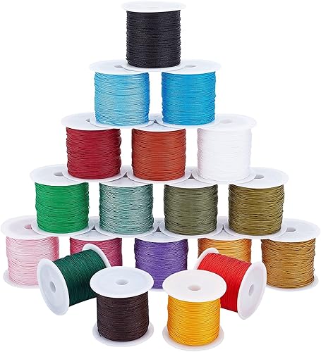 arricraft Cordón de poliéster de 19 colores, cuerda redonda de cuentas de 0.020 in (0.02 pulgadas), alambre anudado para nudos chinos, kumihimo,