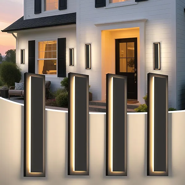 ZSMAIKU 24 in Long Black Outdoor Wall Lights Exterior Lights for House, 4 Pack Front Porch Light Fixture, 24W Modern LED Outdoor Wall Sconce, Waterproof Outside Garage Light, 3000K Warm White