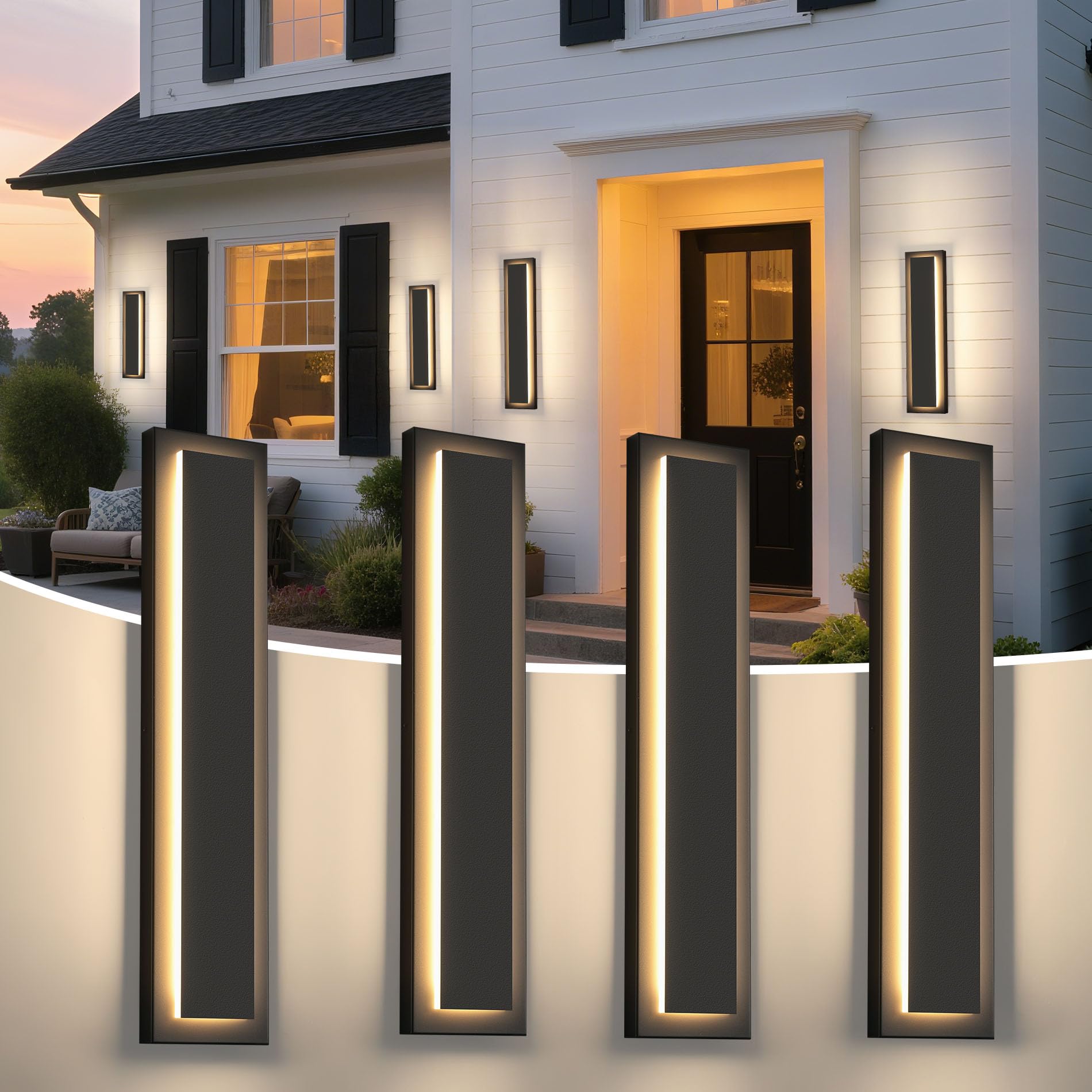 Photo 1 of ZSMAIKU ?? ?? Long Black Outdoor Wall Light Exterior Light for House, Front Porch Light Fixture ? ????s, 24W Modern LED Outdoor Wall Sconce, Waterproof Outside Garage Light, 3000K Warm White