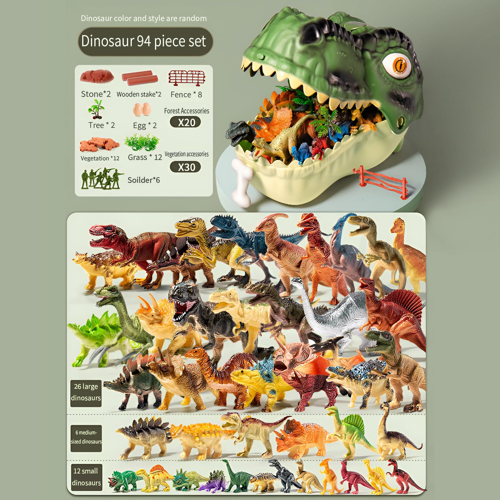 Syfunlv 46 Stück Dinosaurier Spielzeug,Klein Mini Sammlung Dinos Spielzeug mit Aufbewahrungseim,Realistisches Figuren,Spielset einschließlich T-Rex, Carnotaurus,für Kinder ab 3 4 5 Jahren (Stil 6)