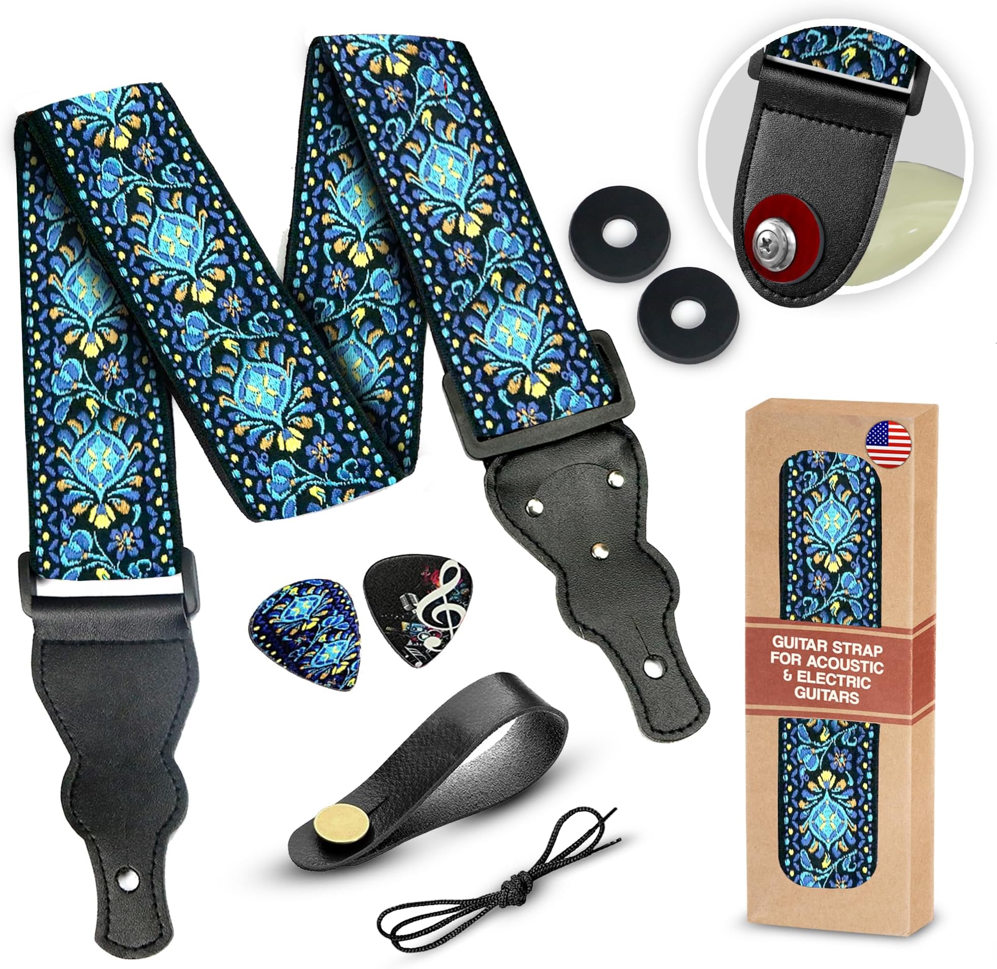 Amazon.com: Fender Pasadena Woven Strap, 2in, Blue Snowflake : Musical ...