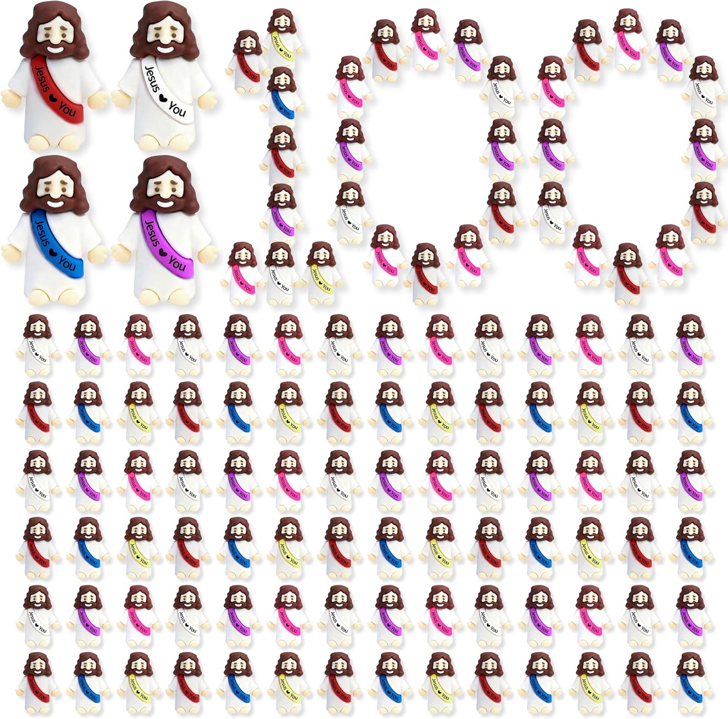 Little Jesus Figures Small Easter Jesus Loves You Toys Colorful Mini Rubber Jesus Miniatures to Hide and Seek Religious Gift Party Favors Easter Egg Stuffers (100)