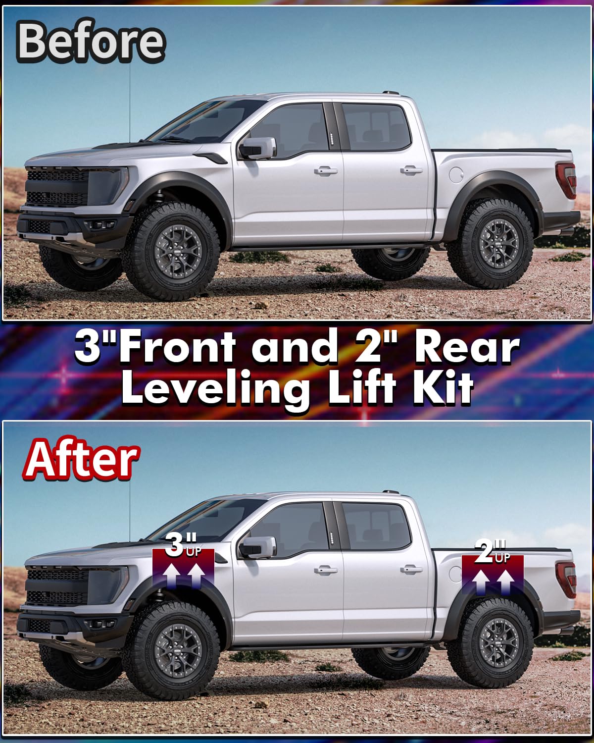 Leveling Lift Kits Kompatibel mit F150, 3 Zoll vorne + 2 Zoll hinten Strebe Abstandshalter Nivellierset für 2004-2019 F150 2WD 4WD