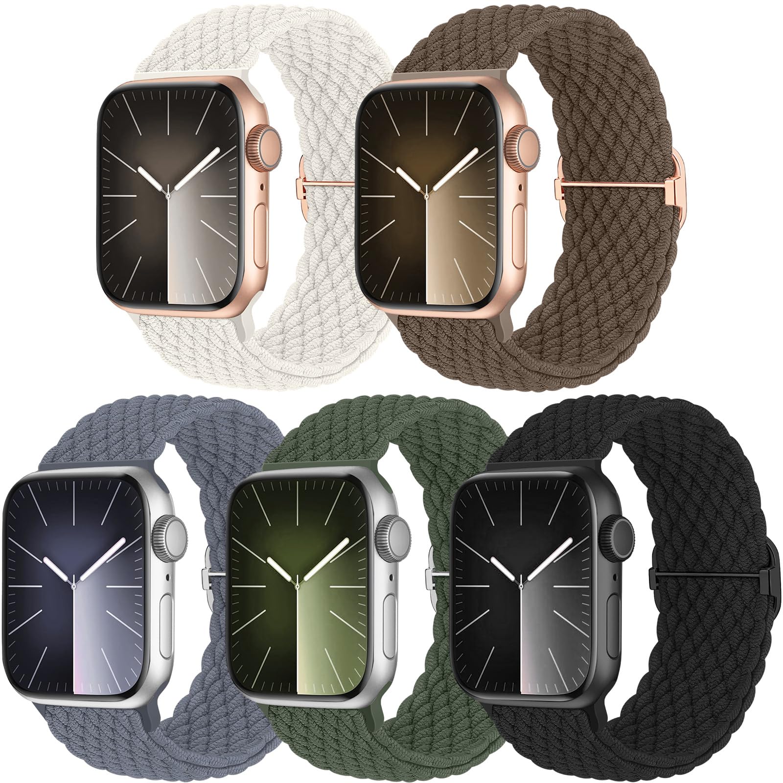 chinbersky 5 Pack Solo Loop Armband Kompatibel mit Apple Watch Armband 45mm 44mm 42mm 41mm 40mm 38mm,Verstellbares Dehnbare Nylon Sport Band für iWatch Ultra Series 11/10/9/8/7/6/5/4/3/2/1/SE