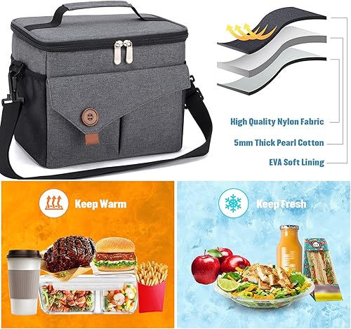 Miniatura 4 de kasibon Lonchera grande para mujeres y hombres, lonchera aislada, reutilizable, a prueba de fugas, suave, enfriadora, para el trabajo, picnic,