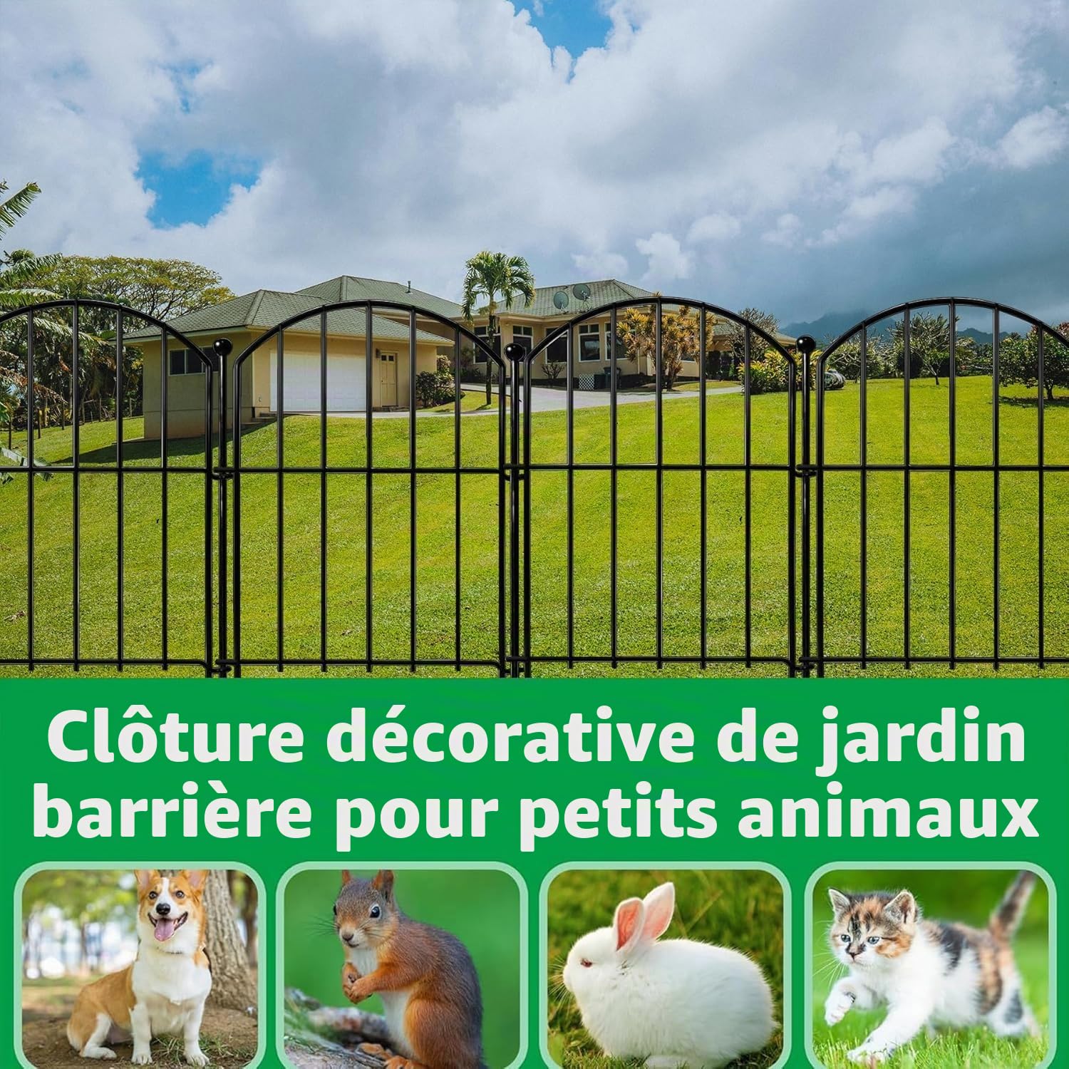 ANAMPION Cloture Jardin Exterieur 10Pcs, Clôture de Jardin en Métal, Clôtures Décoratives pour Cour, Parterre de Fleurs, Arbres (43cm H x 33cm B, Longueur Totale 3,3m) (Demi-cercle)