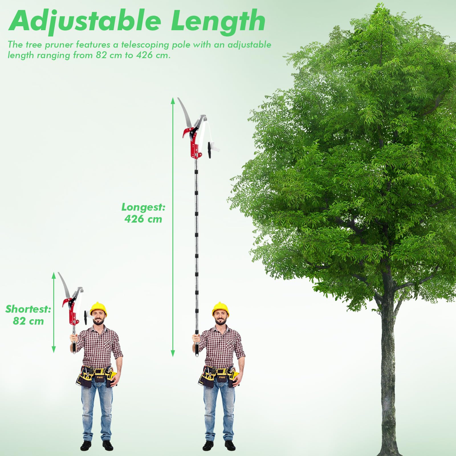 Sierra de podar telescópica para podar árboles, tijeras para ramas altas, 82-410 cm, cortador de ramas manual con mango telescópico, sierra telescópica para jardines, silvicultura, agricultura