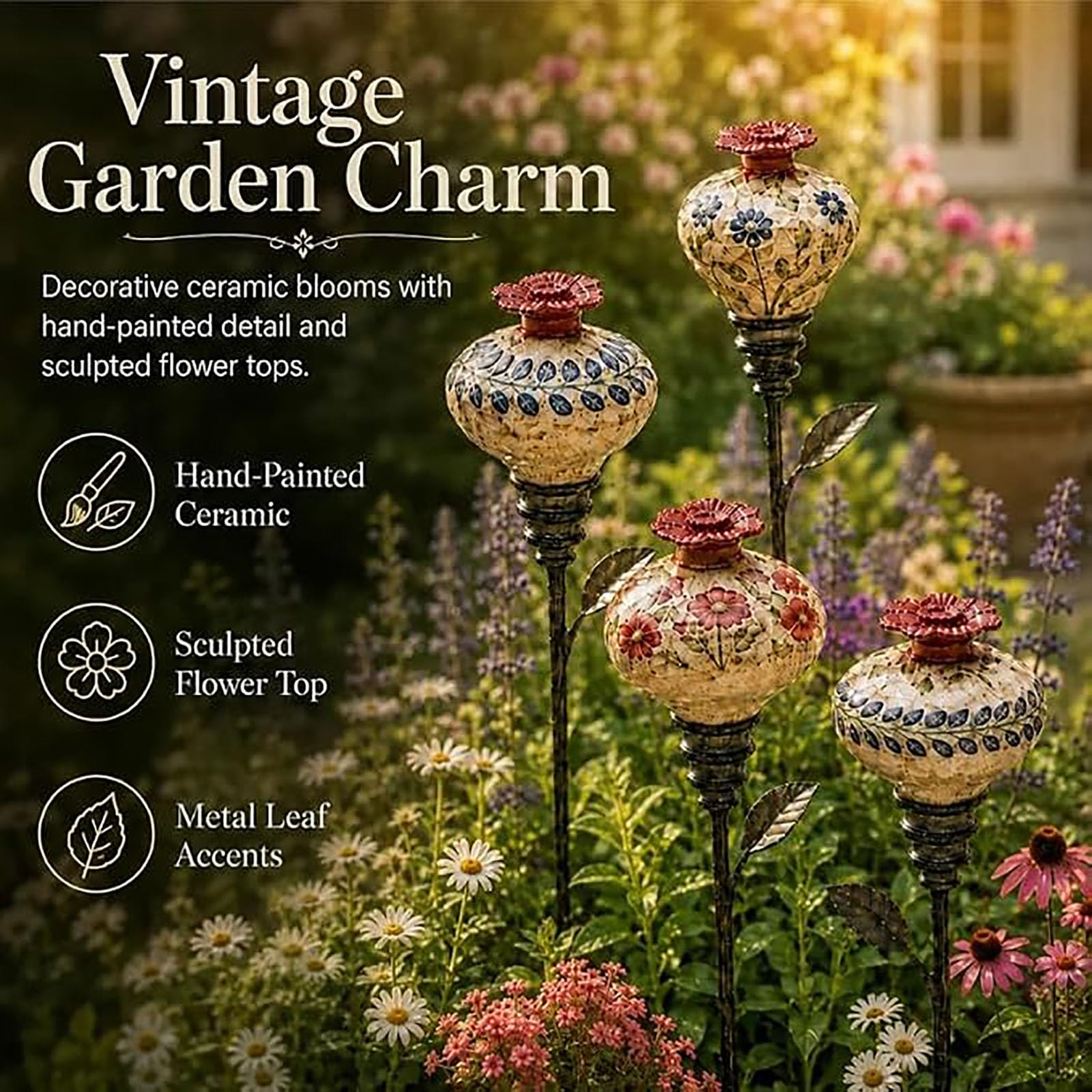 Paletto da giardino per mangiatoia per colibrì in ceramica (3pc)