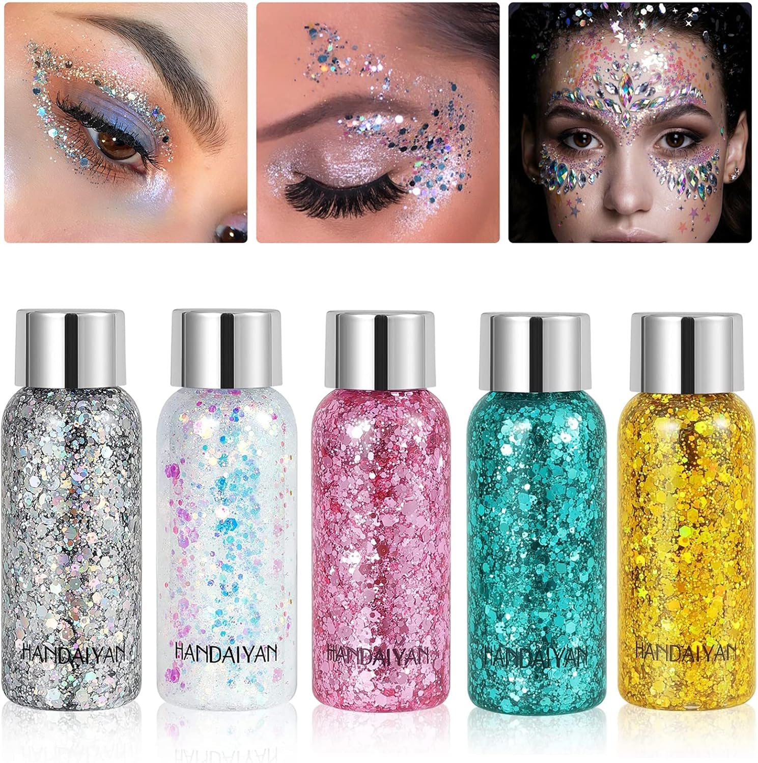 Glitter Gel, 5 flessen zeemeermin pailletten glitter vloeibare oogschaduw body lotion glitter vloeibare oogschaduw voor gezicht haar lippen festival maskerade verjaardag make-up langdurige schittering