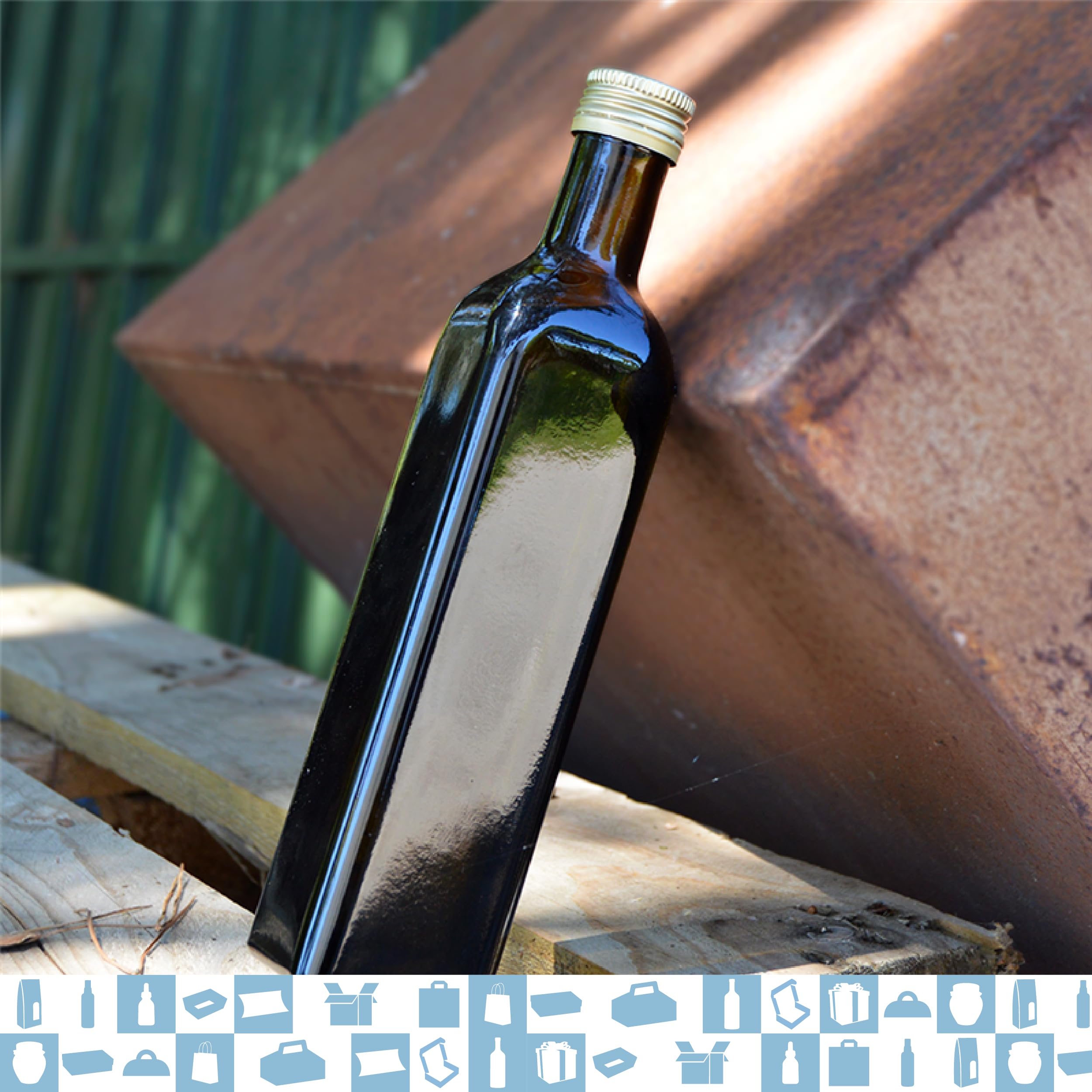 Espirito Rebelde 20 x Flaschen aus dunklem Glas, 500 ml, mit schwarzem Schraubverschluss, 20 Schachteln + 20 Siegel + 20 Kraftetiketten + Schnur – Olivenöl, Essig, Alkohol – Ölflasche aus Glas