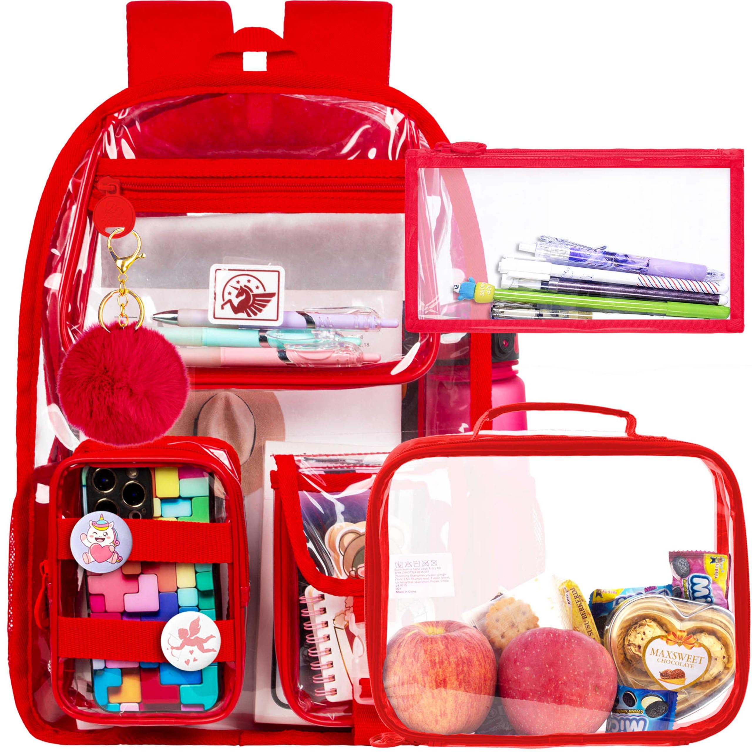 CCJPX 3Pcs Clear Backpack for Girls, School Transparent Bookbag, Heavy Duty See Through Backpacks for Teens Elementary