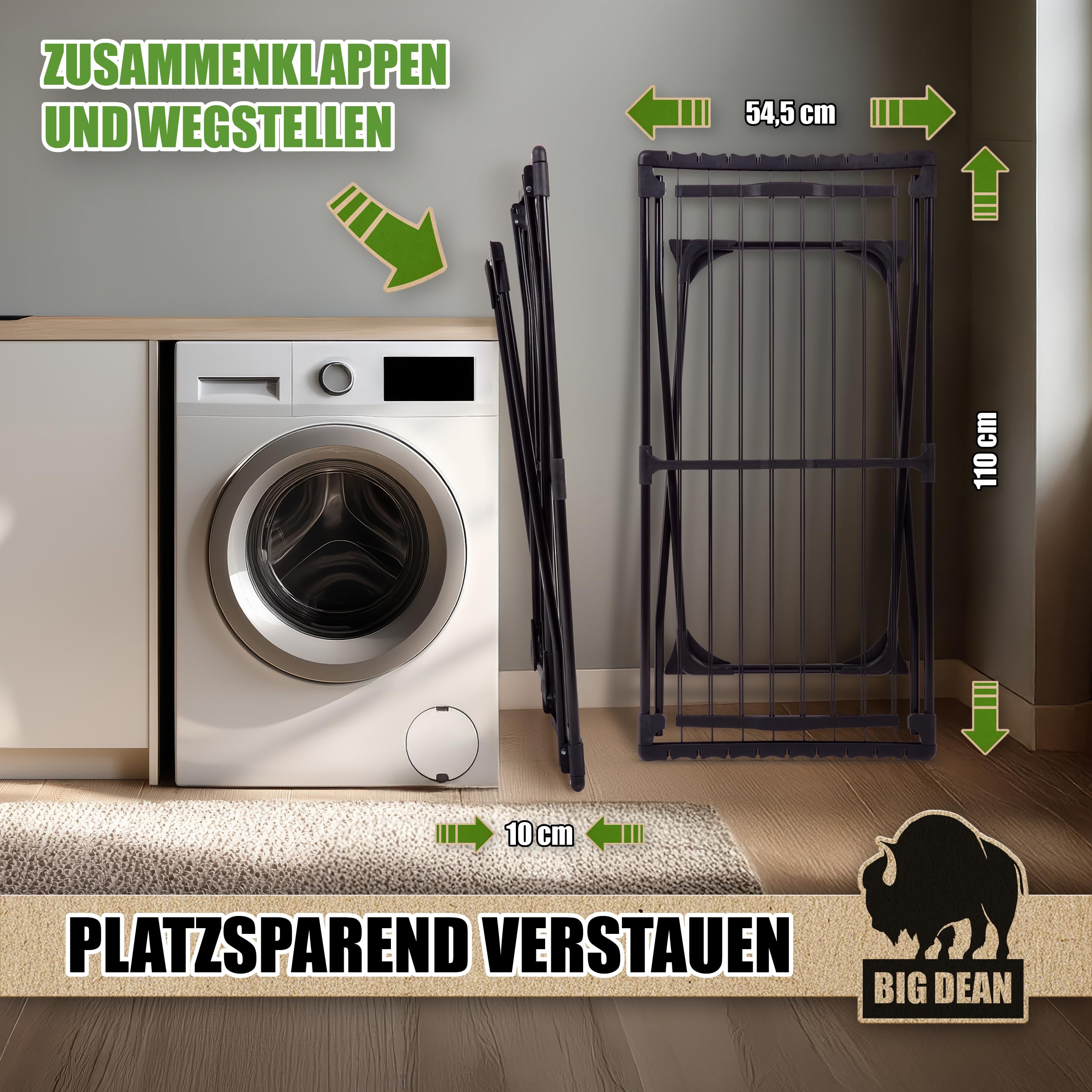 BigDean Wäscheständer 200 ausziehbar 20M Trockenfläche Teleskop XXL schwarz