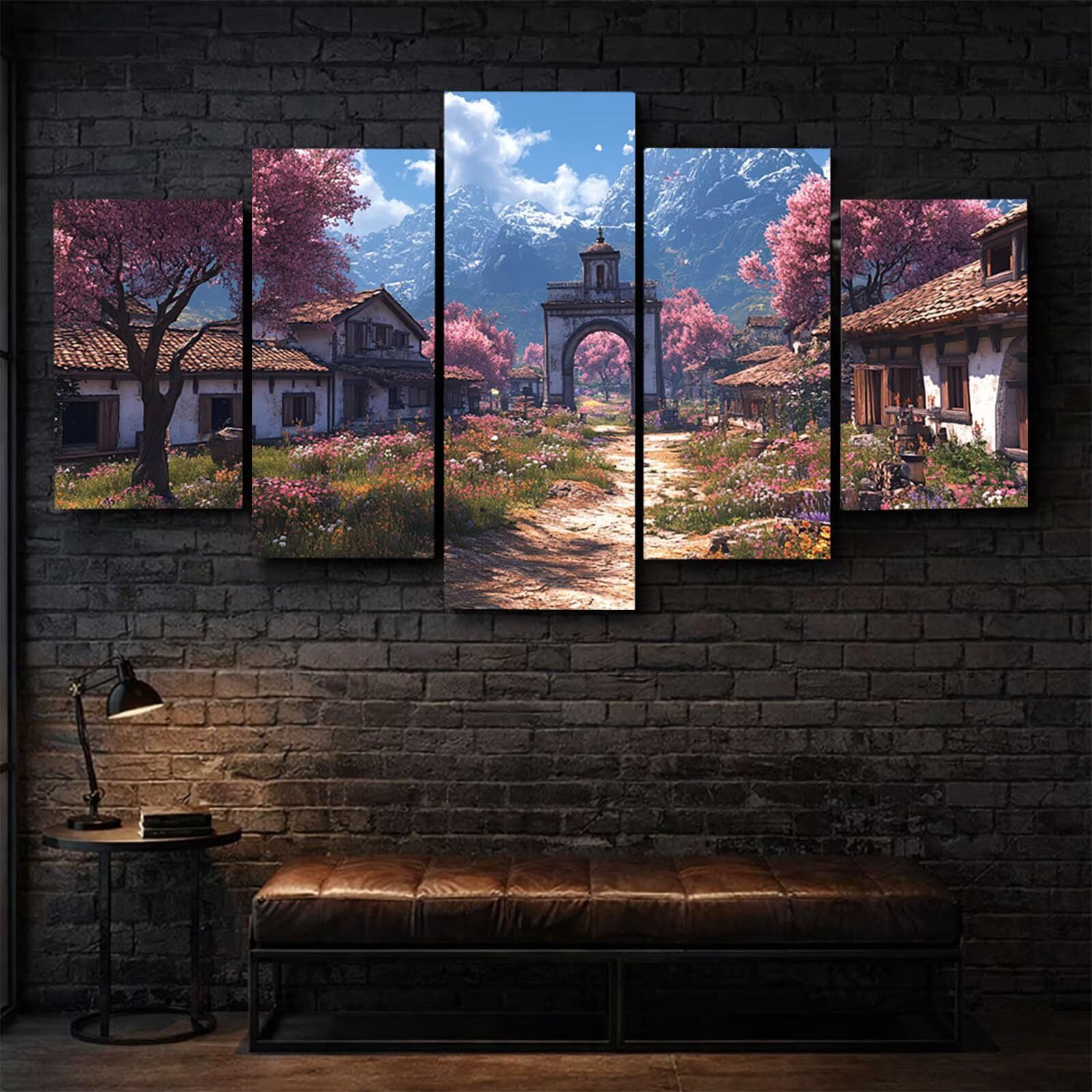 5 Pack Leuchtend Malen Nach Zahlen Erwachsene Berg Drei Größen YCBZ-0864 | DIY Set Erwachsene mit Pinselset Acrylfarben Set Fünf Leinwand zum Bemalen Kirschblüten Deko Wohnzimmer Geschenke für Frauen