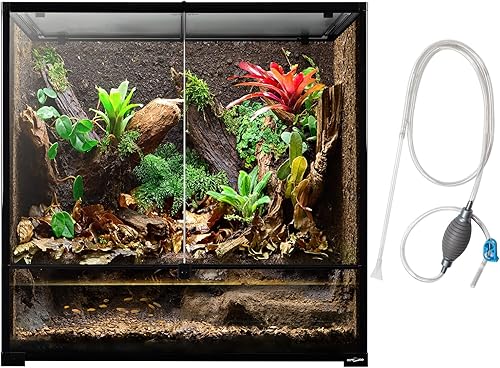 REPTI ZOO Tanque grande para reptiles paludario, terrario vertical de reptiles amplio y alto, tanque de anfibios con ventilación de pantalla