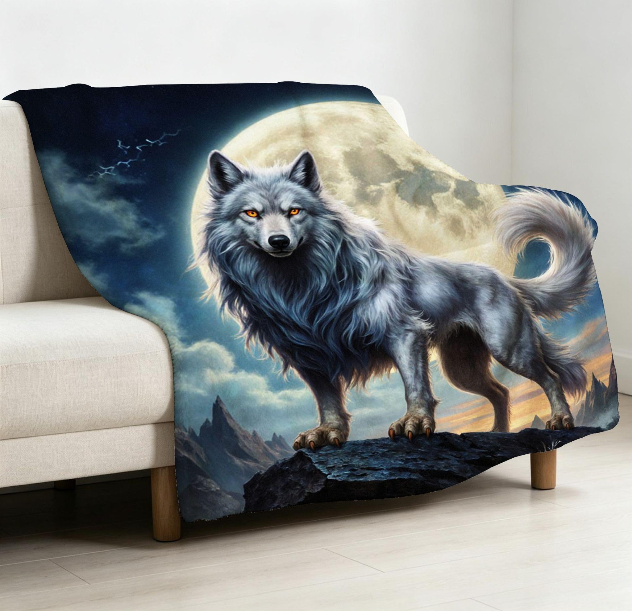 Mantas 3D 220x240cm Lobo Lunar Franela Frazada para Cama 150-A367