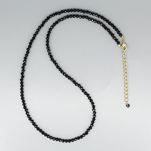 Miniatura 3 de Gempires Natural Black Tourmaline 3.5 mm Beads Necklace, Protects & Bring Luck, 14k Yellow Gold Plated With 18 + 2 Inch Adjustable Chain (Black