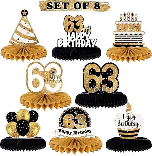 Miniatura 96 de LINGTEER Decoración feliz 50 cumpleaños negro y dorado de papel para mesa - Juego de centros de mesa con estrella de pastel y globo, 8 piezas