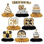 LINGTEER Happy 63rd Birthday Table Honeycomb Centerpieces Cheers to 63rd Birthday 63 Years Old Party Table Decorations Gift Sign.