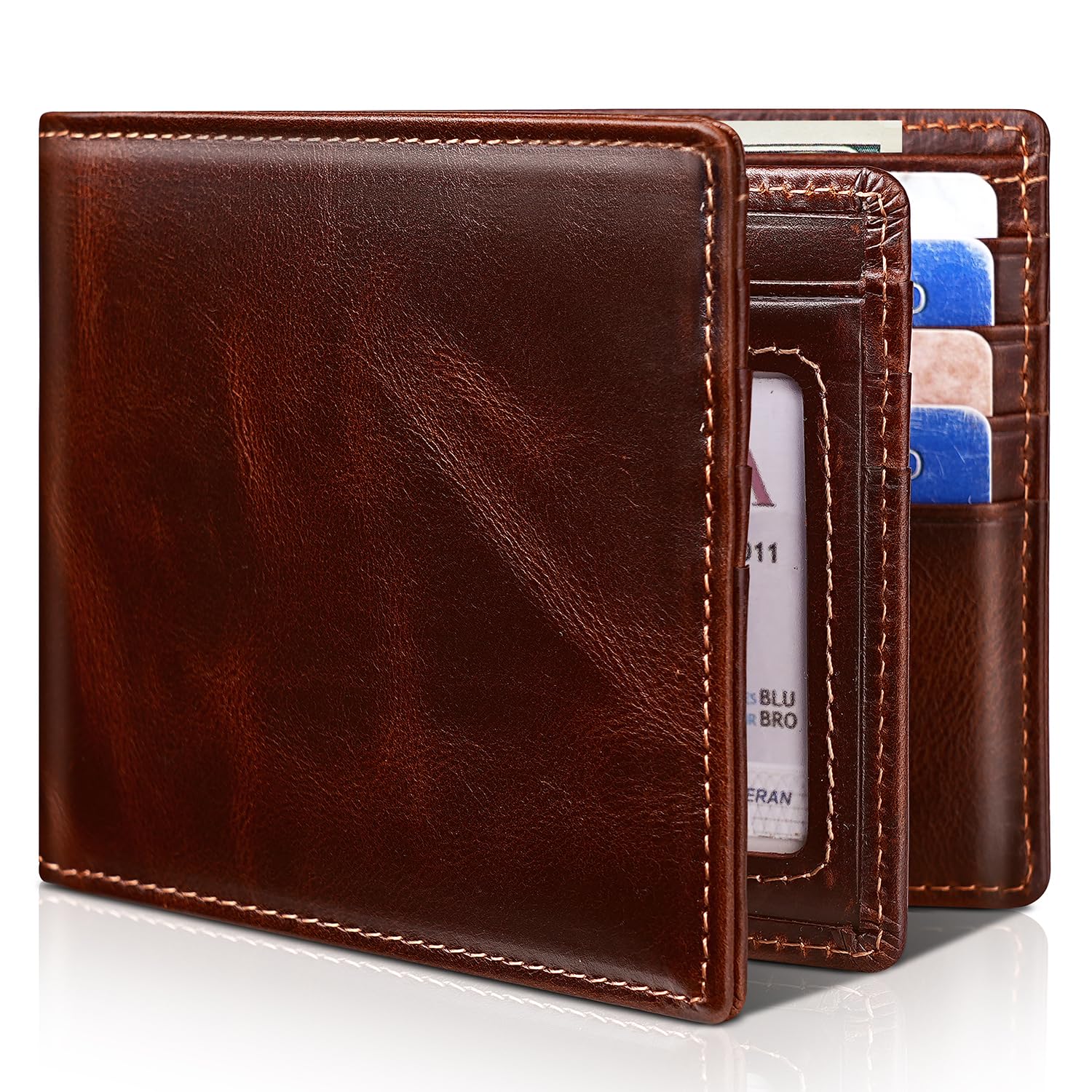 Artpaxy Mens Wallet Bifold Genuine Leather RFID Blocking Wallet for Men with 1 ID Window 15 Card Holders 2 cash pockets 1 Gift Box