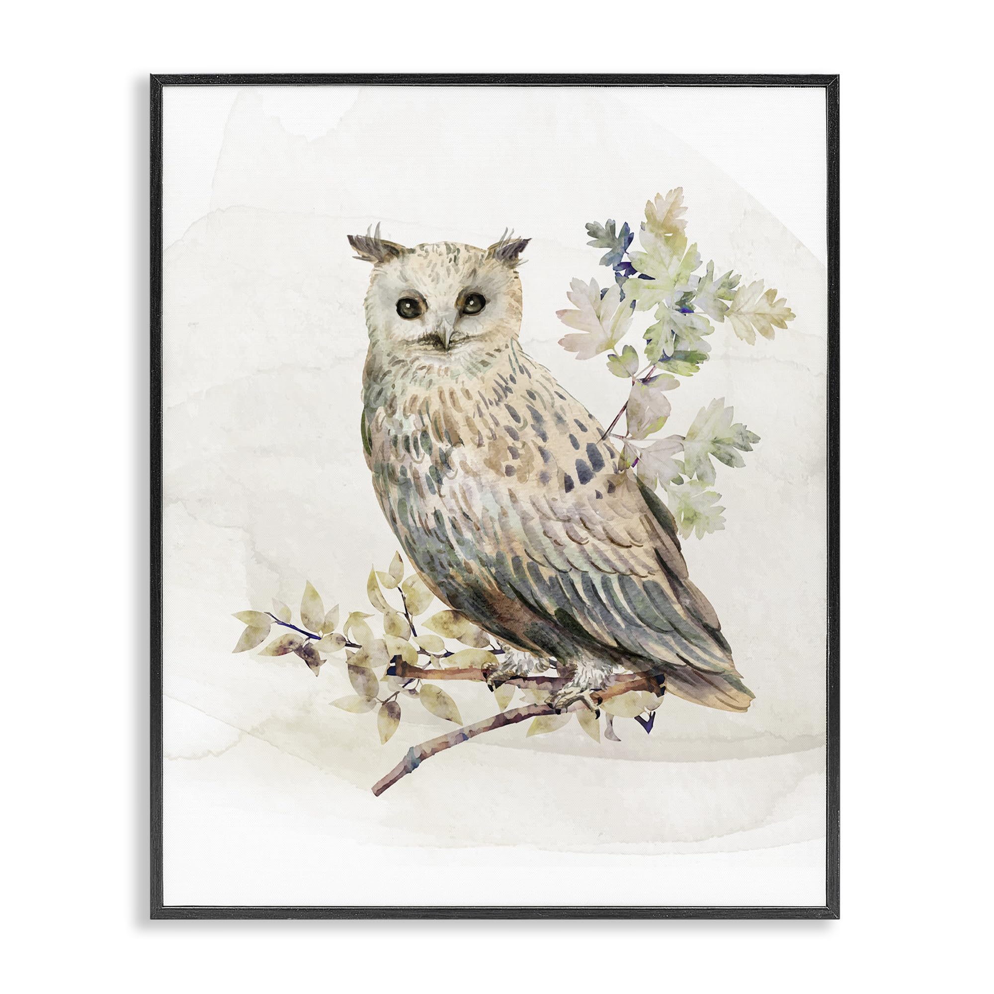 Stupell Industries Midnight Black (Textured) Forest Owl With Foliage, 16 X 20 Inch Framed Giclée Print