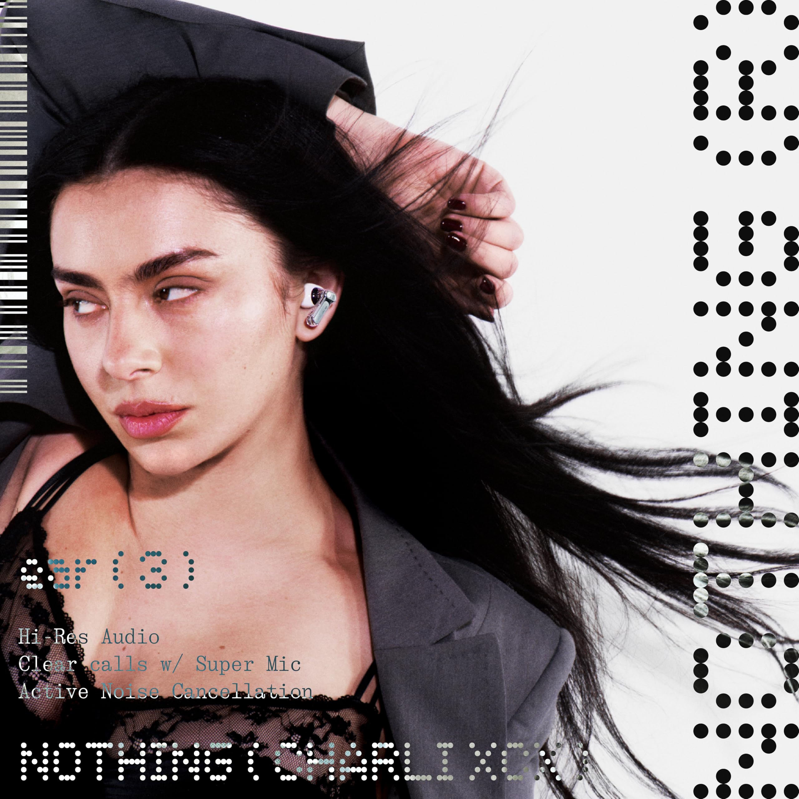 Nothing Ear (3) Auriculares Inalambricos Bluetooth con Cancelación de Ruido Adaptativa en Tiempo Real, con LDAC Hi-Res Audio, Super Mic, IP54, Quick Charge y hasta 22 Horas de Batería - Negro