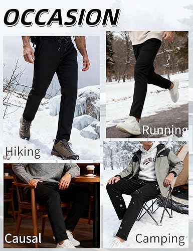 Vista 7 de FASKUNOIE Pantalones de forro polar de invierno para hombre, pesados y cálidos, con forro de sherpa, pantalones deportivos para correr con bolsillos