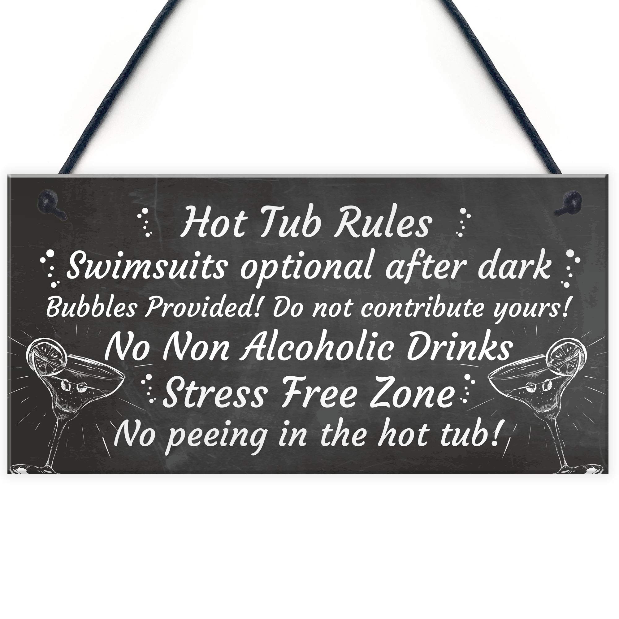 Red Ocean Chalkboard Hot Tub Rules Hanging Plaque Summer House Garden Sign Gift