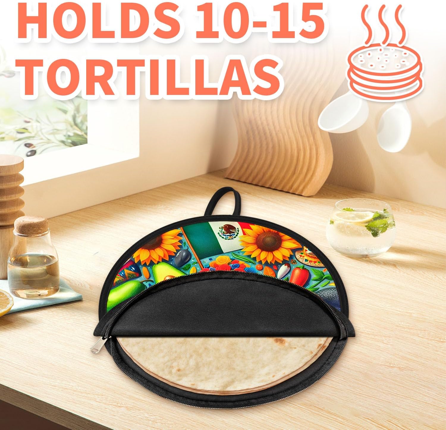 ABCKEY 12 Inch Tortilla Warmer Pouch, Zippered Fabric Tortilla Warmer to Keep Food Warm for Tortillas, Tacos, Naan and Pizza Rolls up to One Hour - Image 6