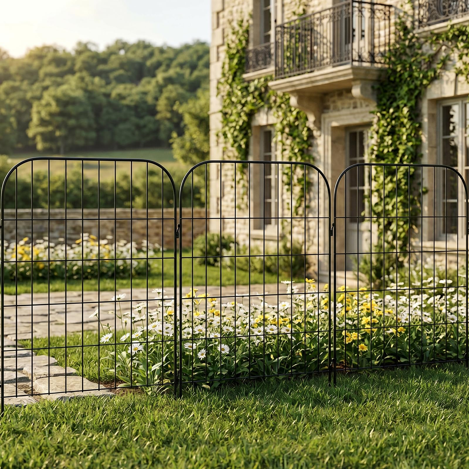 Thealyn Recinzione decorativa da giardino in metallo, 76 cm (altezza) x 56 cm (larghezza) in metallo antiruggine, 5 pannelli, recinzione senza scavo, per cani e patio