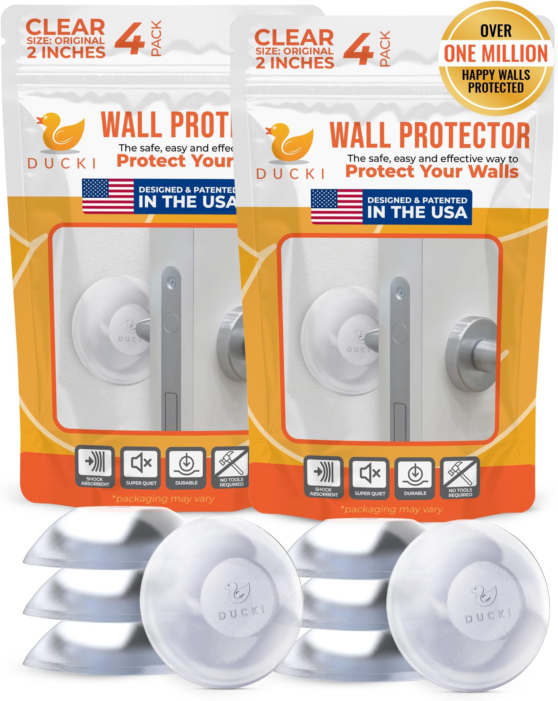 Ducki Door Wall Bumper Protector - Self Adhesive Stopping Shield Prevents Damage & Noise for Knob Handle, Refrigerators, Furniture Home or Office, Shock Absorbing, Discreet, Reusable - 8 Pack Clear