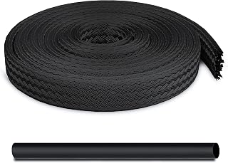 GearIT (25ft, 1 Inch) PET Expandable Cable Management Sleeve Wire Loom Cord Cover for USB Cable, Power Cord, Audio Video Cable and More - Black