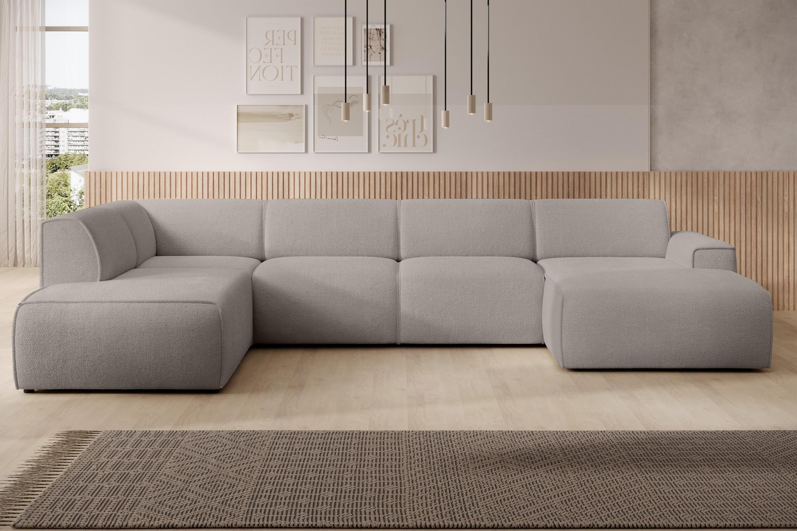 XXL Sofa U Form Didim Hellbraun 378 cm breit modern & großzügig L