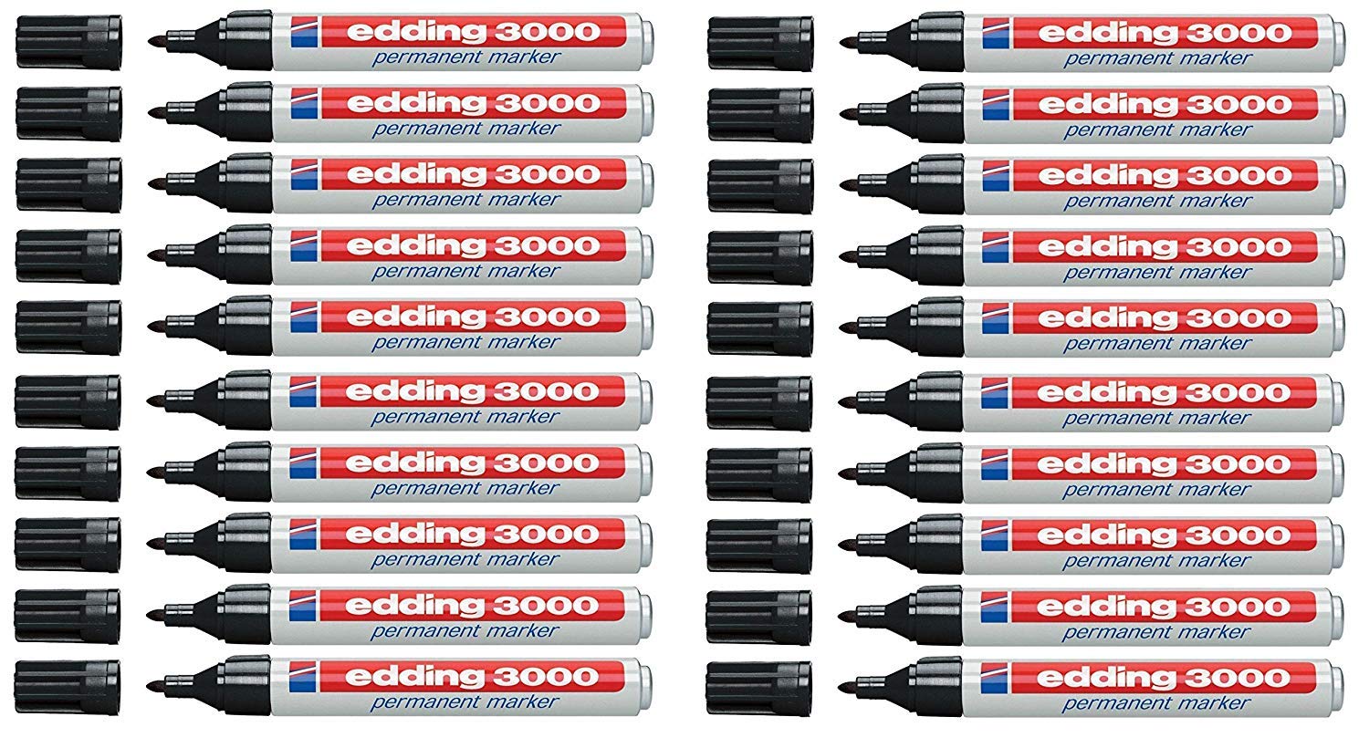 edding 3000 rotuladores permanentes, 1,5-3 mm, recargables (20 unidades), color negro