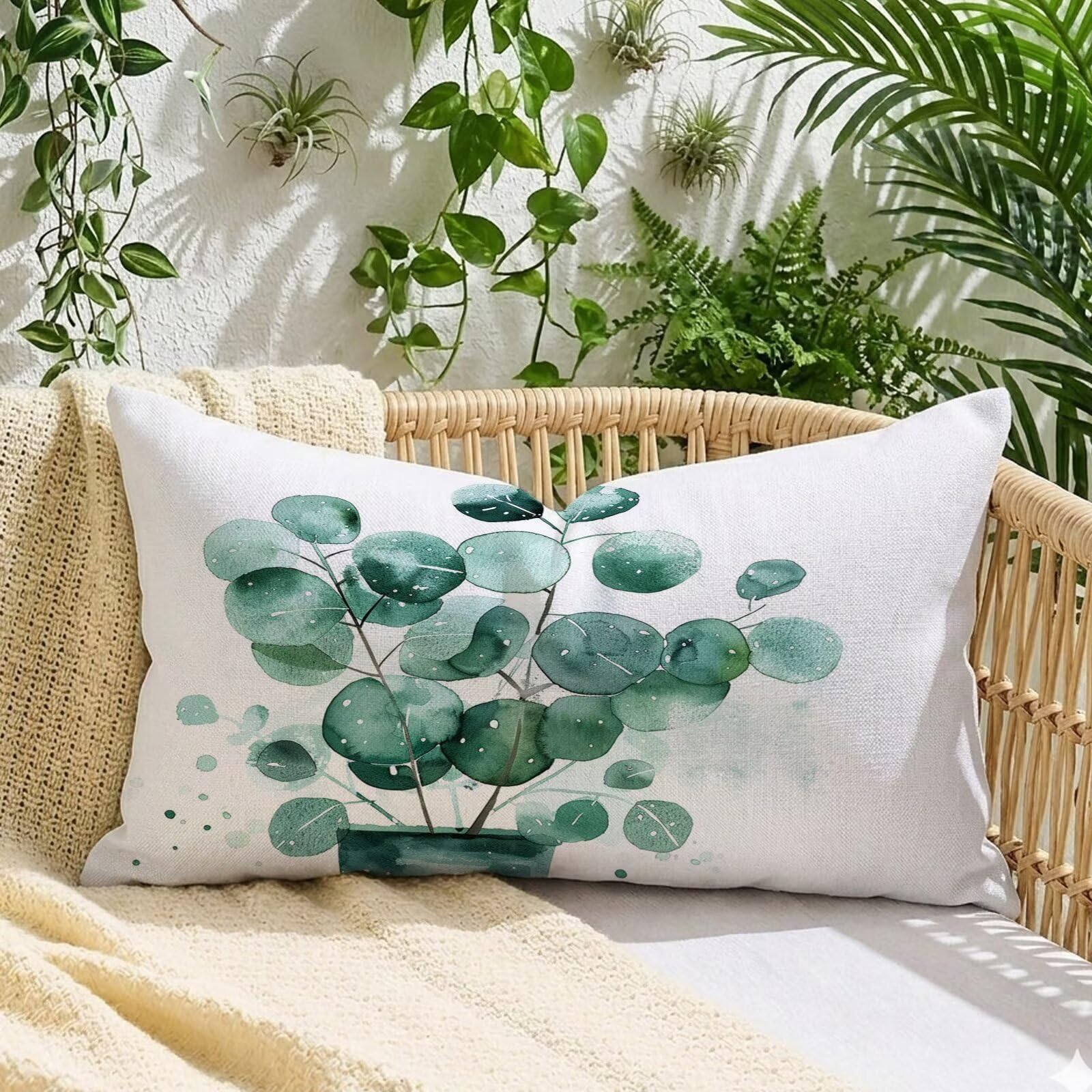 Housse Coussin 40x80 cm Vert Coussin Extérieur Imperméable Lin Feuille A*738