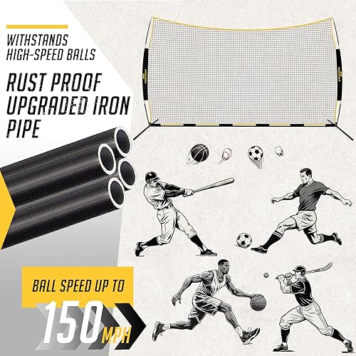 Miniatura 3 de PodiuMax Red de Barrera de Contención de 16x10 Pies, Barrera de Béisbol y Baloncesto con Marco de Acero Mejorado, Red Protectora para Béisbol,