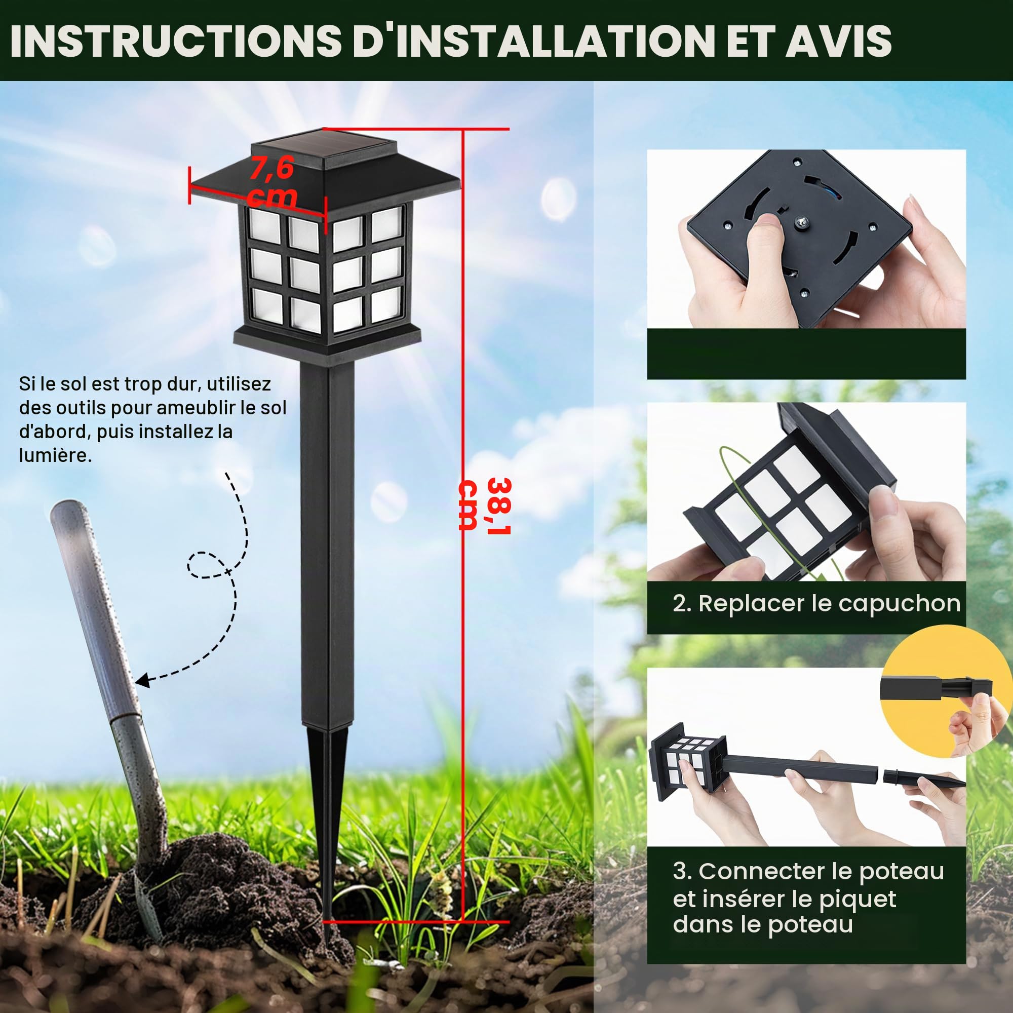 GIGALUMI Lumières solaires d'extérieur, 12 packs de lumières solaires LED d'extérieur, étanches, pour le jardin, le paysage, le chemin, la cour, le patio, l'allée (blanc chaud)