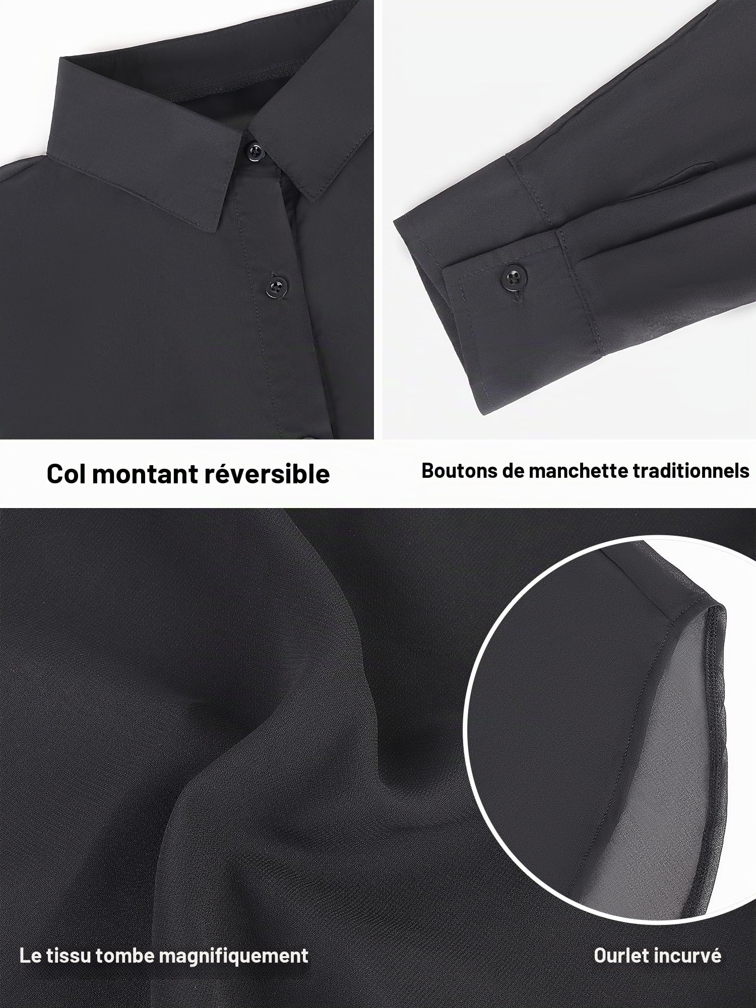 Chemisier pour Femme Chemise élégante Chemise Classique légère pour Femme, Chemises à Manches Longues pour Femme avec Patte de Boutonnage, Tailles S-XXL