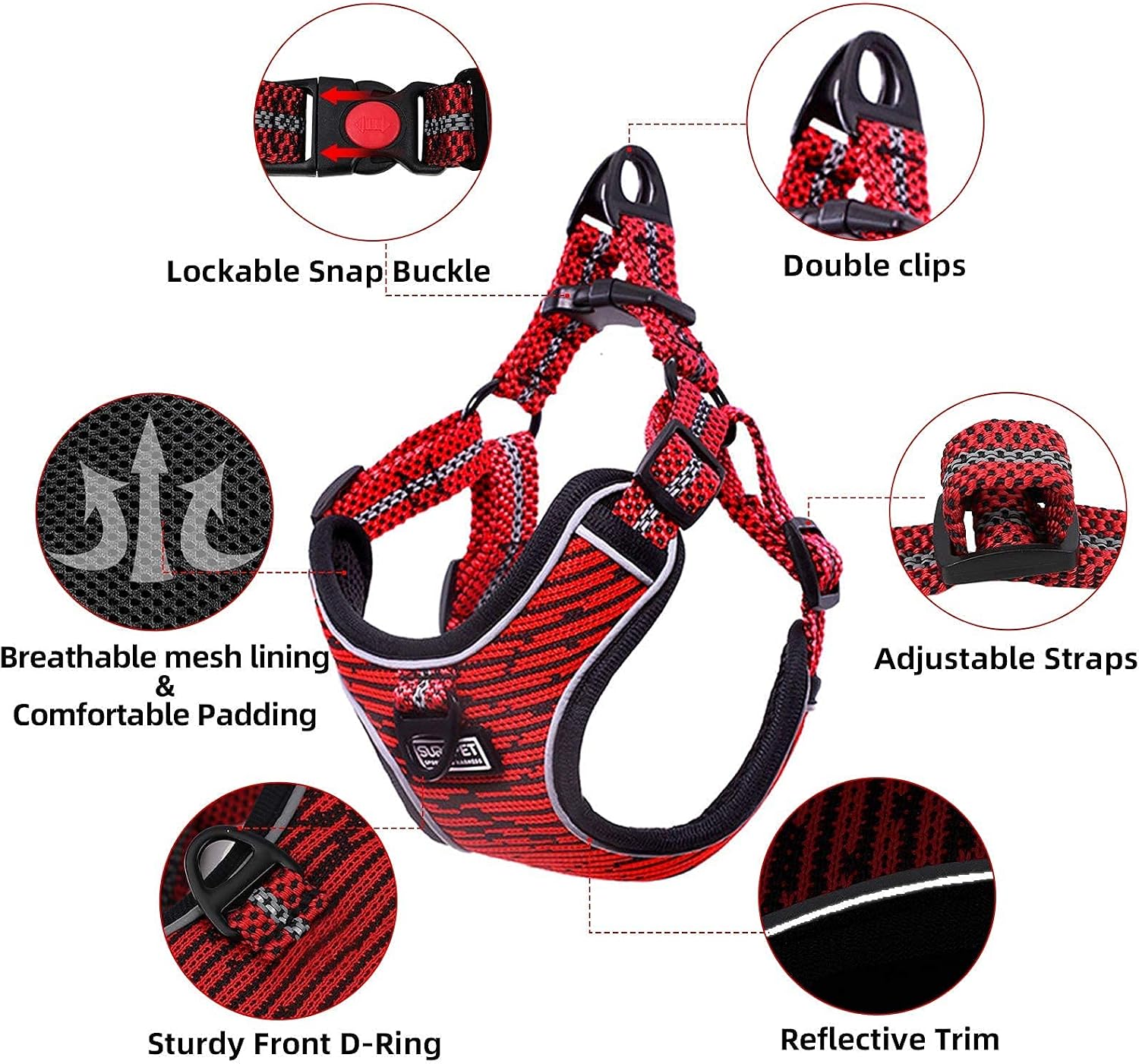 PABOBIT Dog Harness, No Pull Dog Harness and Leash Set, Reflective Adjustable Pet Vest with 5ft Dog Leash, Soft Breathable Flying Net Dog Harness for Large Dogs (L Chest Girth 23.6"-27.6")