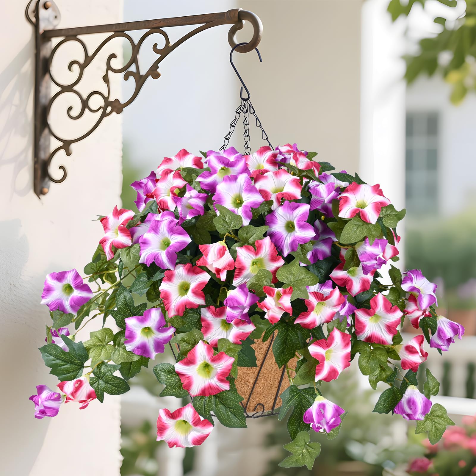Waipfaru Artificial Hanging Flowers Plants with Basket