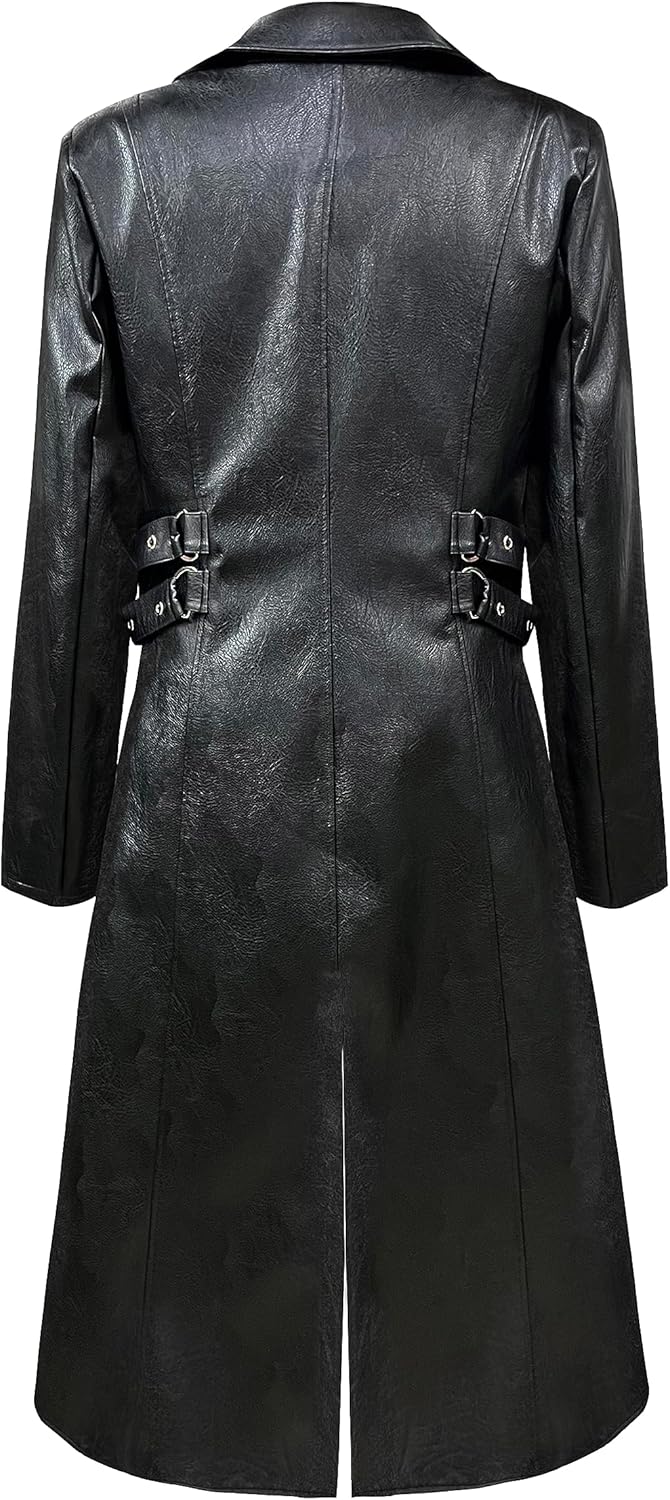 Mens Steampunk Faux Leather Jacket Trench Coat Motorcycle Jacket - Image 3