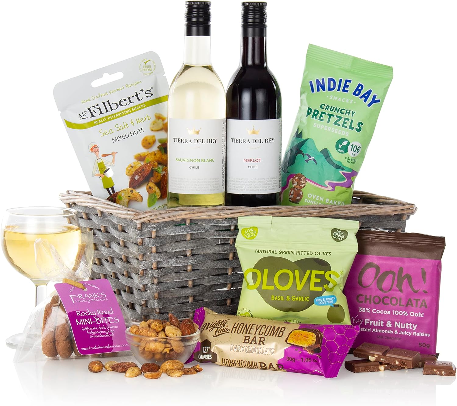 Wine and Nibbles hamper Virginia Hayward, Free Next Day UK Delivery