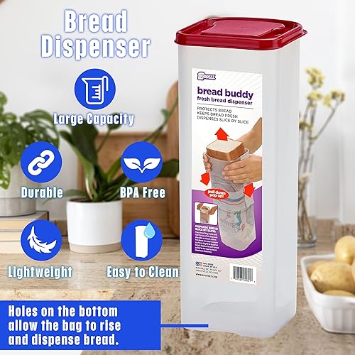 Miniatura 4 de Buddeez Bread Buddy Caja de Pan – Mantiene las Hogazas de Pan Frescas – Tapa Roja, Paquete de 1