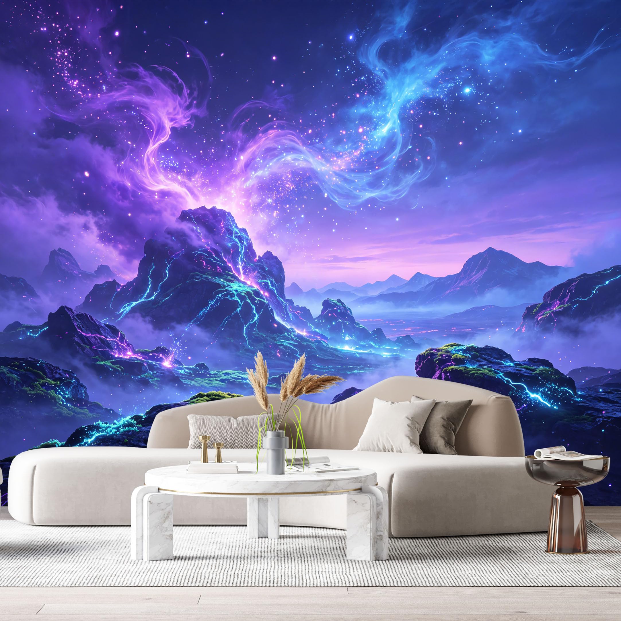 Custom Size Wall Murals Nebula Mountain Landscape 3D Contemporary Abstract Galaxy Cosmic SelfAdhesiveWall Fabric Removable Wallpaper Wall Decor for Living Room Bedroom Bathroom